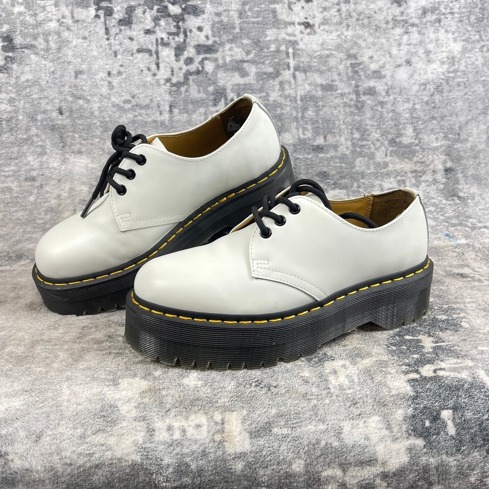 Dr. Martens 1461 Quad Platform Shoes White Leather Women's US‎ 8 Minimalist Mod